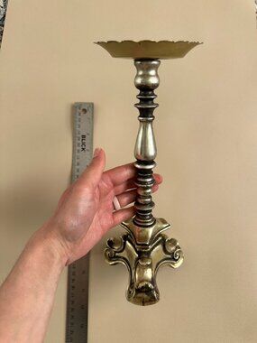 Vintage Gilded Metal Candle Stick Holder Rubel & Co 1960s Scalloped Edges Baroqu